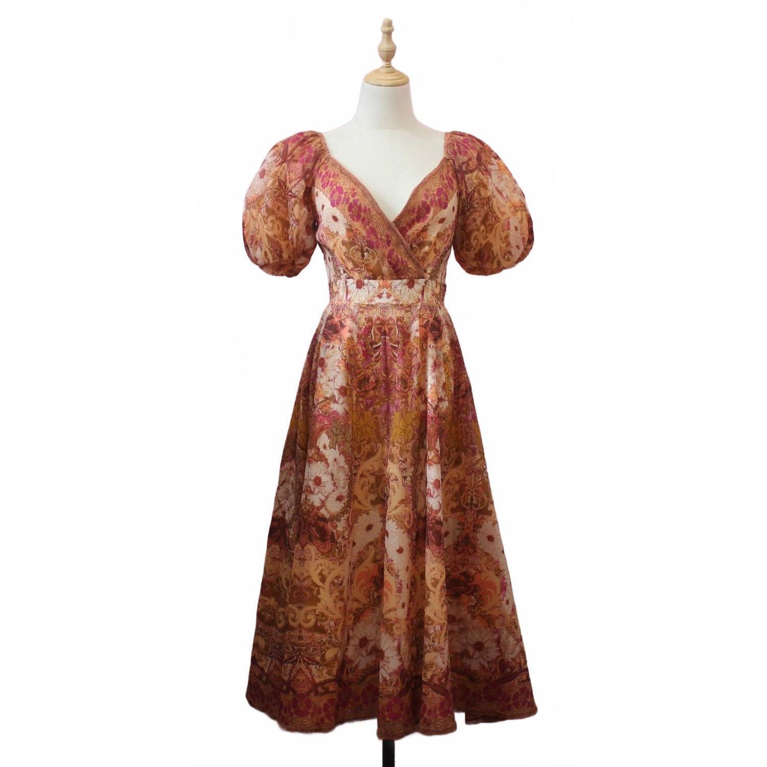 New Flying Tomato Women's A-Line Printed Woven Midi Dress In Taupe